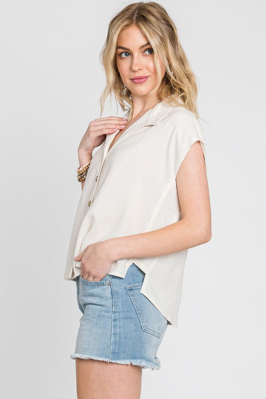 LINEN COLLARED BUTTON DOWN TOP