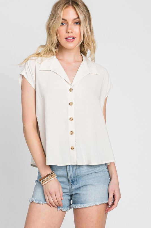 LINEN COLLARED BUTTON DOWN TOP