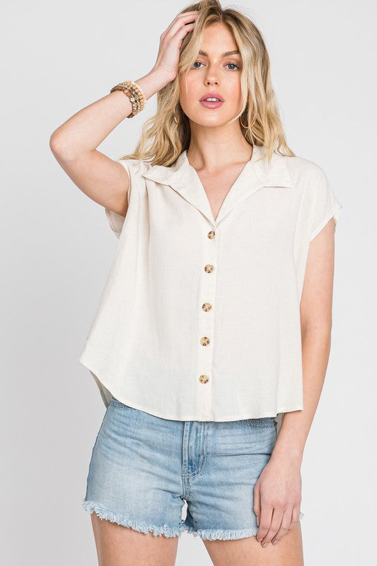 LINEN COLLARED BUTTON DOWN TOP
