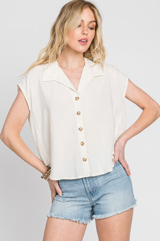 LINEN COLLARED BUTTON DOWN TOP