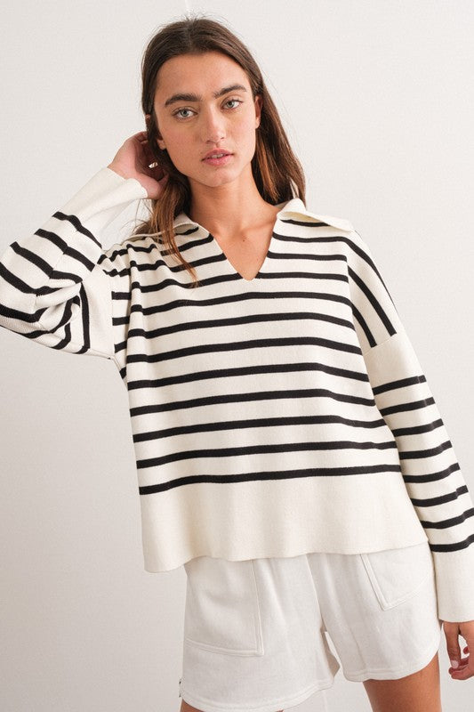 STRIPED V-NECK SWEATER