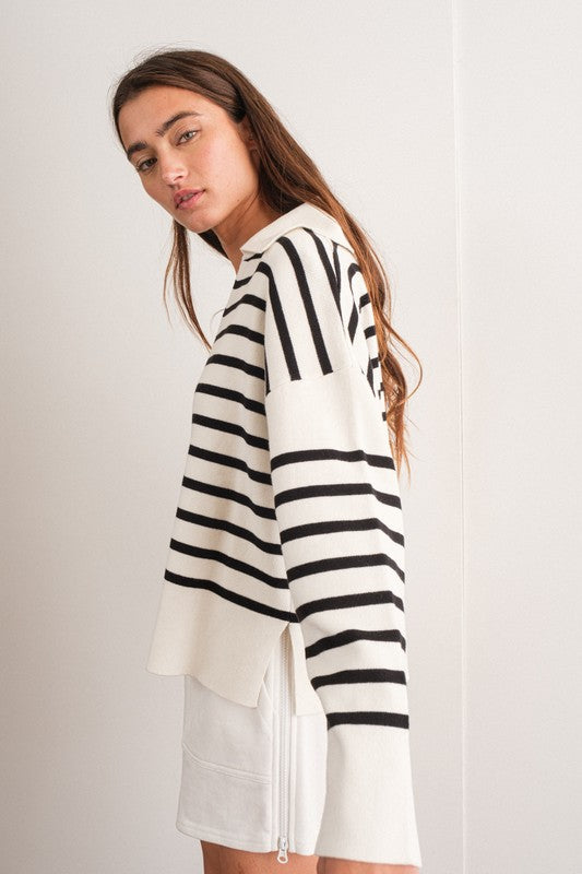 STRIPED V-NECK SWEATER