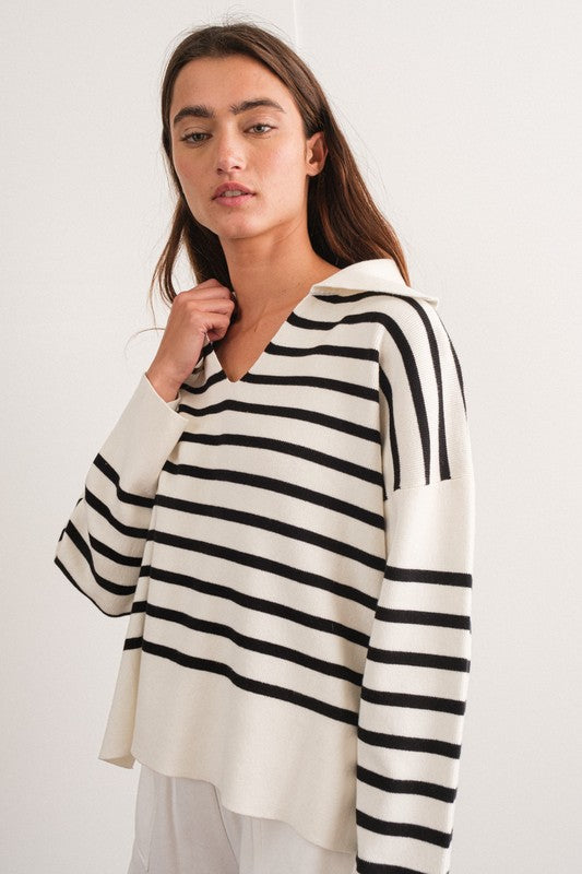 STRIPED V-NECK SWEATER