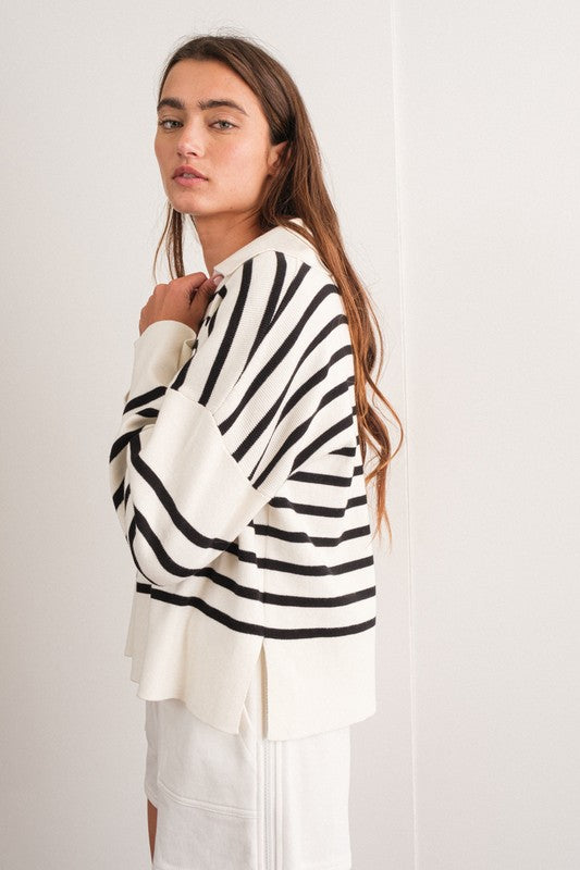 STRIPED V-NECK SWEATER