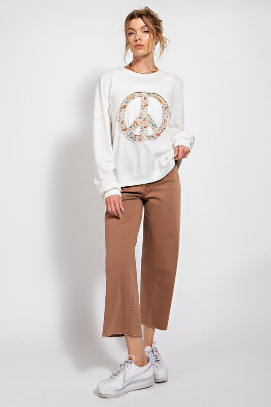 PEACE SIGN WASHED TERRY PULLOVER