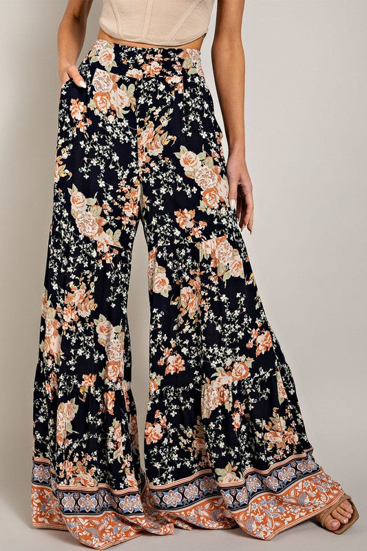 FLORAL PRINT WIDE LEG PANTS