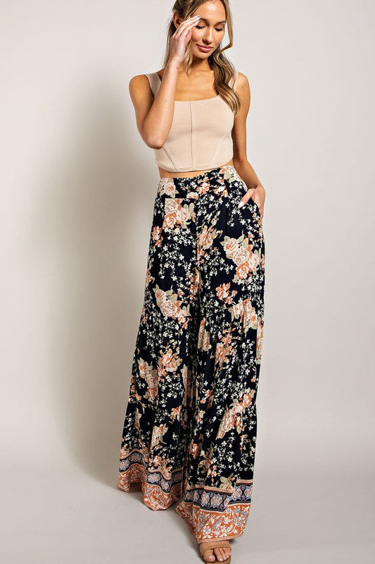 FLORAL PRINT WIDE LEG PANTS