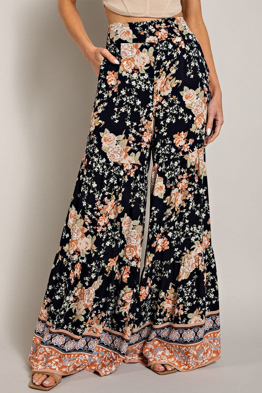 FLORAL PRINT WIDE LEG PANTS