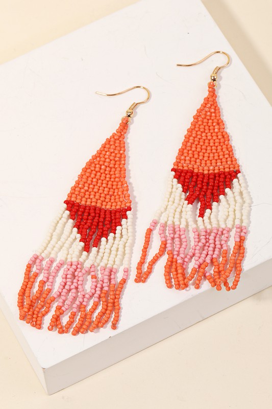 TRIANGLE SEED BEAD EARRINGS - ORANGE