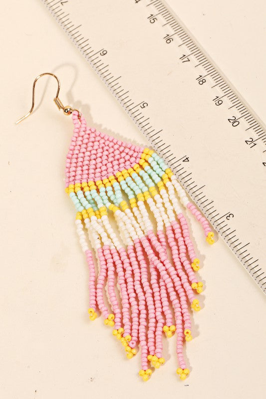 STRIPED SEED BEAD FRINGE EARRINGS