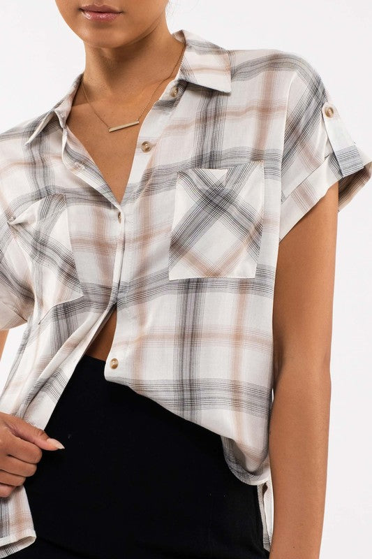 PLAID WOVEN TOP