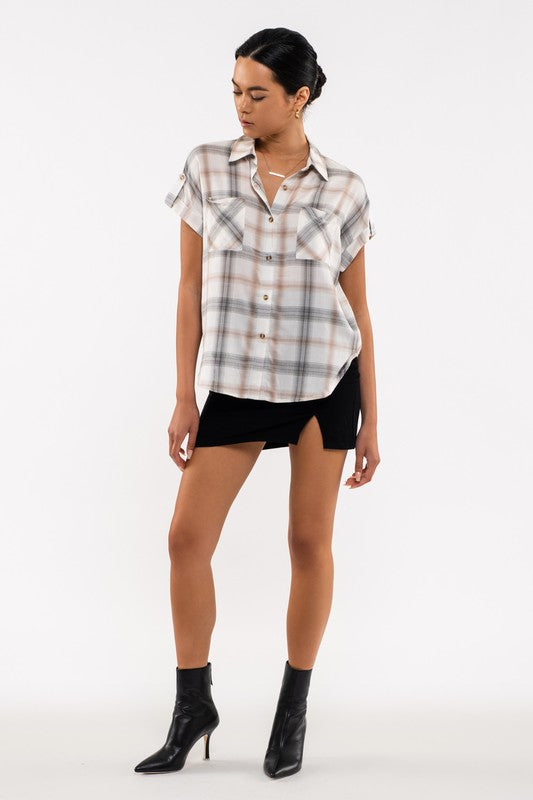 PLAID WOVEN TOP