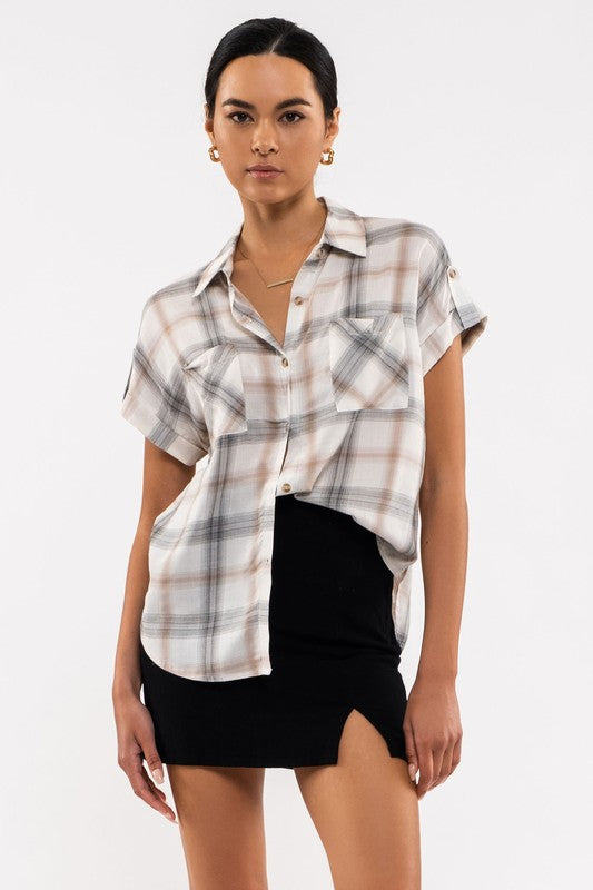 PLAID WOVEN TOP