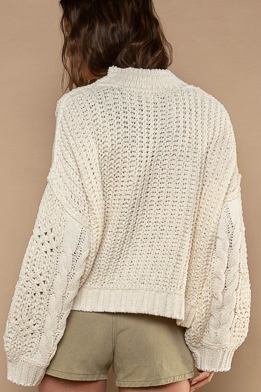 MOCK NECK CABLE KINT SWEATER - BY POL