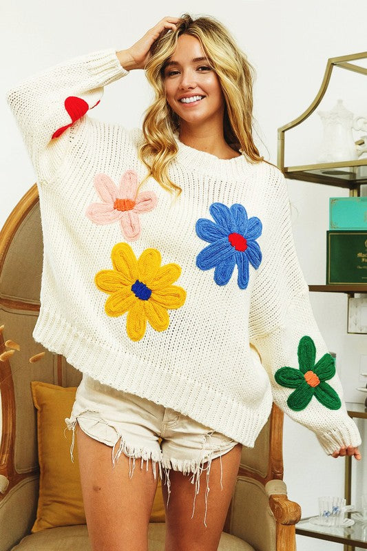 FLOWER CROCHET EMBROIDERY SWEATER