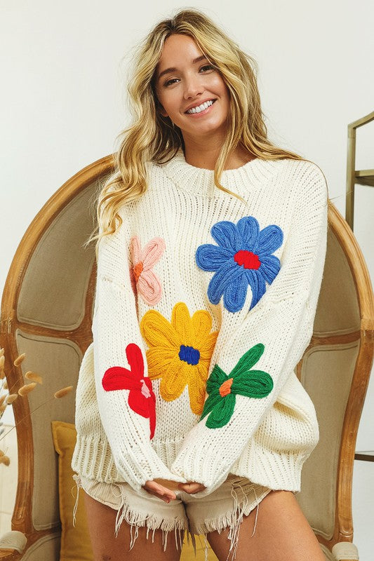 FLOWER CROCHET EMBROIDERY SWEATER