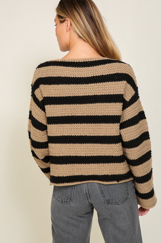 STRIPE DROP SHOUDLER SWEATER