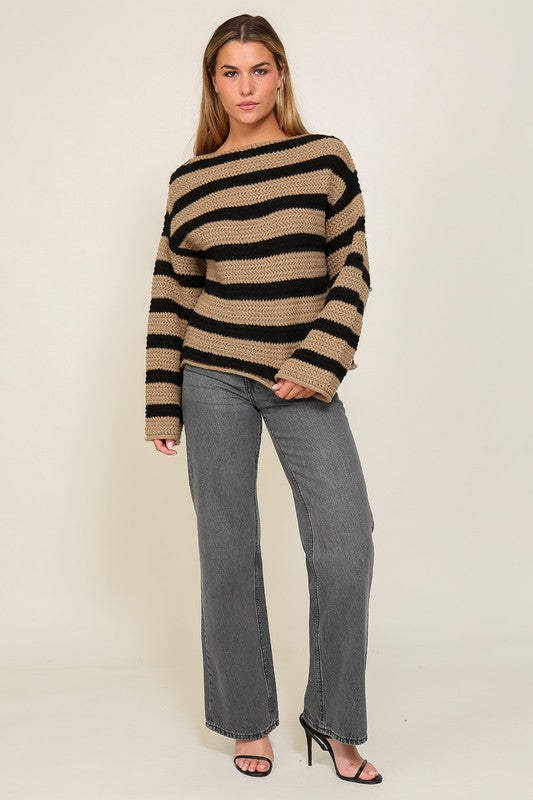 STRIPE DROP SHOUDLER SWEATER