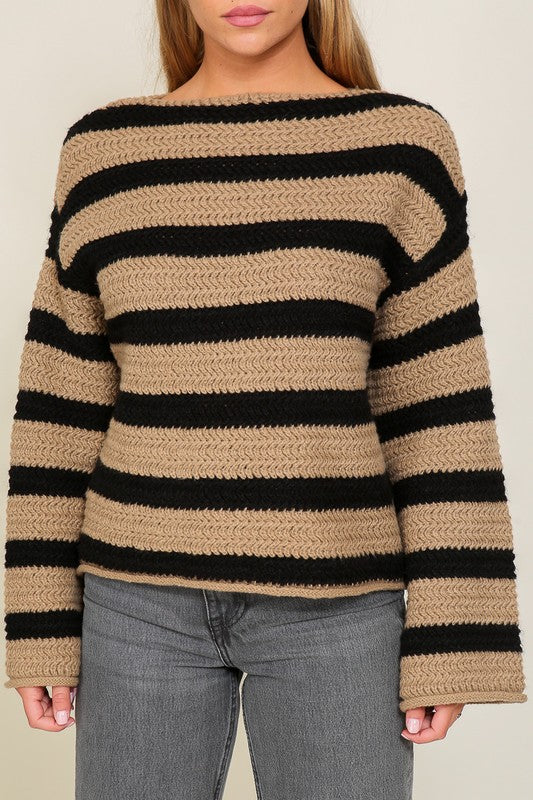 STRIPE DROP SHOUDLER SWEATER