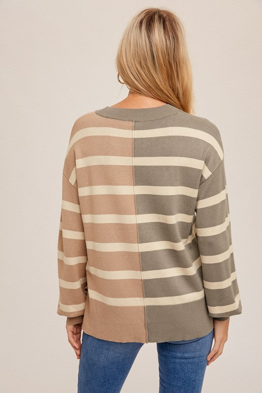 COLOR BLOCK STRIPE OVERSIZED PULLOVER