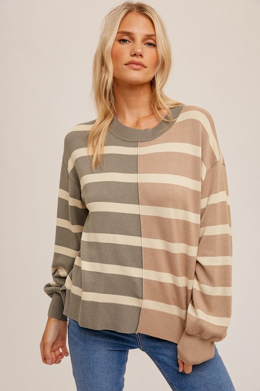 COLOR BLOCK STRIPE OVERSIZED PULLOVER