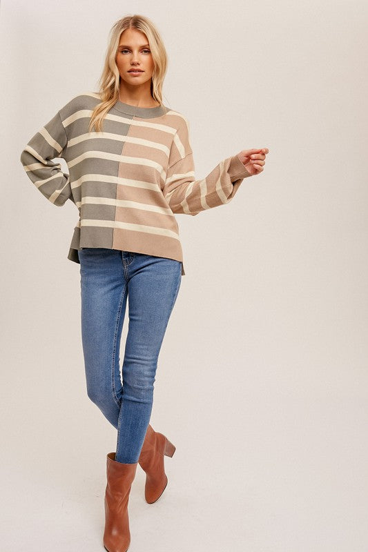 COLOR BLOCK STRIPE OVERSIZED PULLOVER