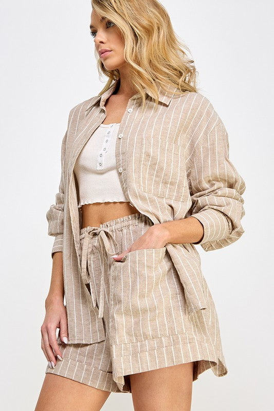 PREMIUM LINE | STRIP LINEN SHIRT AND SHORTS SET