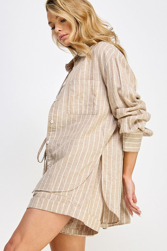 PREMIUM LINE | STRIP LINEN SHIRT AND SHORTS SET