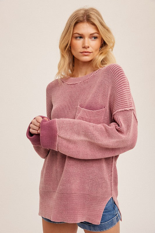 WASHED OVERSIZE MAUVE SWEATER