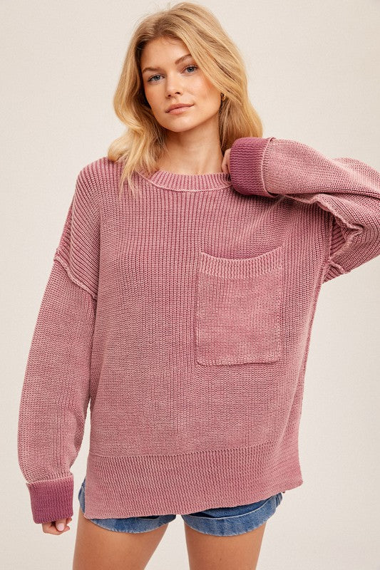 WASHED OVERSIZE MAUVE SWEATER