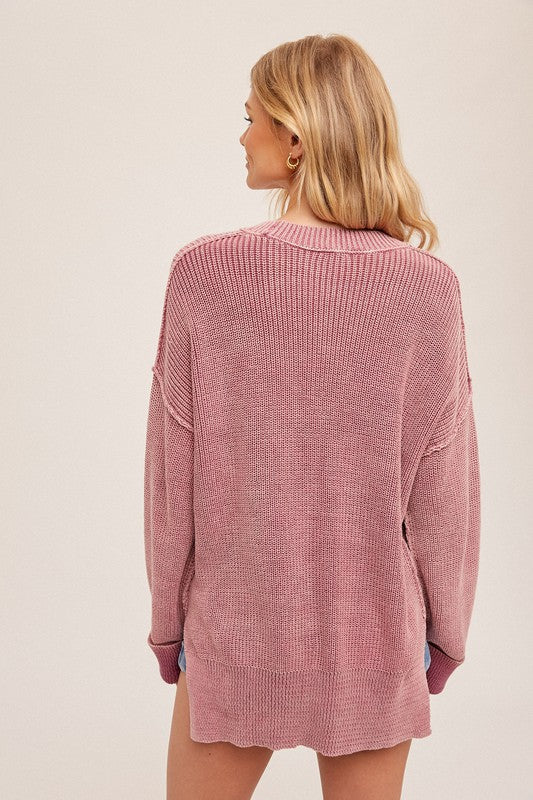 WASHED OVERSIZE MAUVE SWEATER