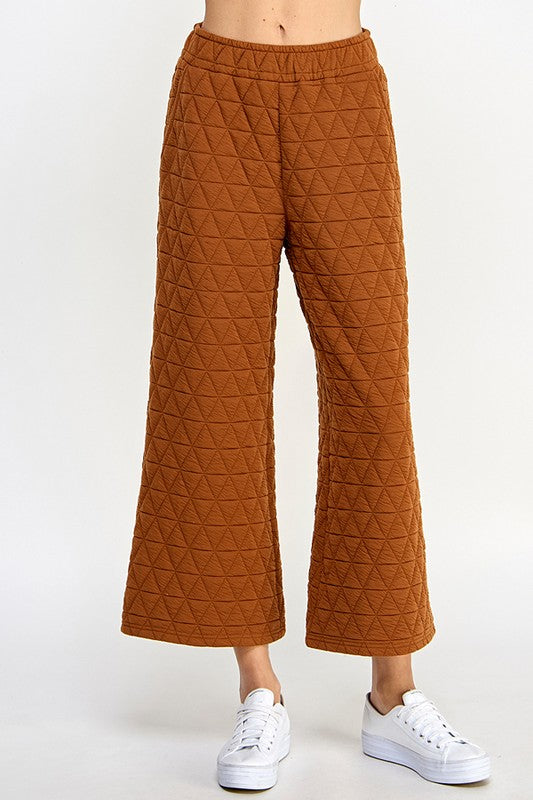 QUILTED CROP WIDE LEG PANTS - NEW COLOR