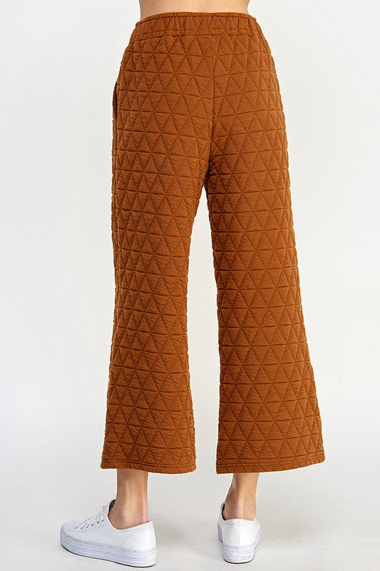 QUILTED CROP WIDE LEG PANTS - NEW COLOR