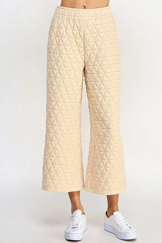 QUILTED CROP WIDE LEG PANTS - NEW COLOR