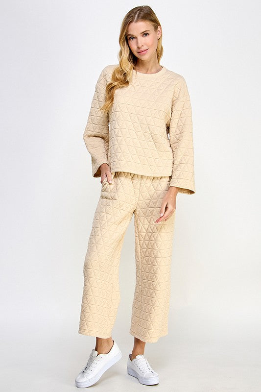 QUILTED CROP WIDE LEG PANTS - NEW COLOR