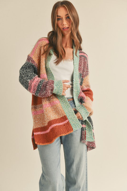 OVERSIZED COLOR BLOCK CARDIGAN