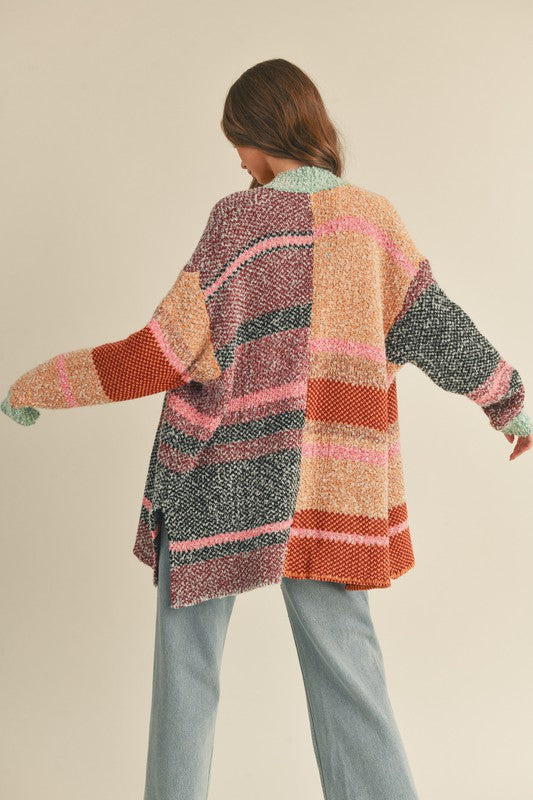 OVERSIZED COLOR BLOCK CARDIGAN