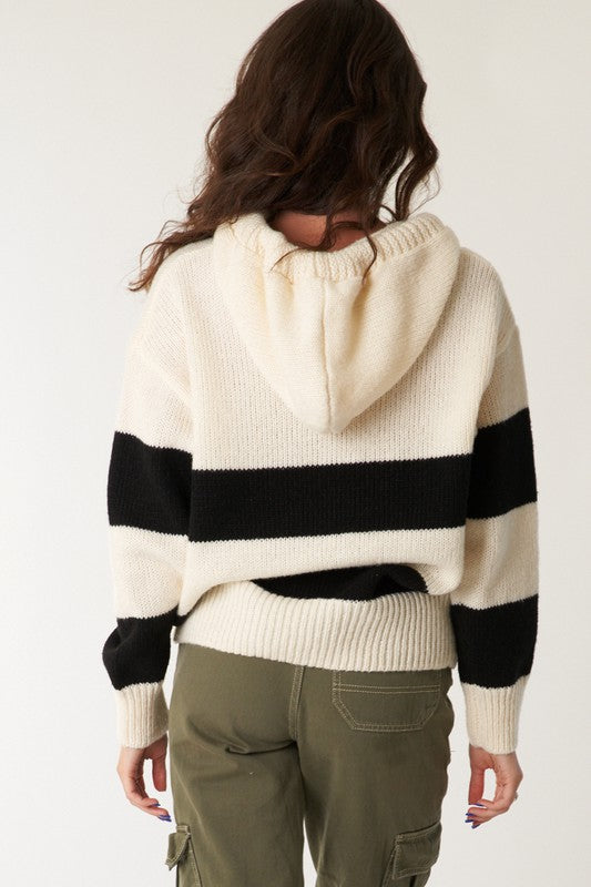 STRIPED HOODED PULLOVER SWEATER