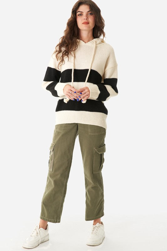 STRIPED HOODED PULLOVER SWEATER