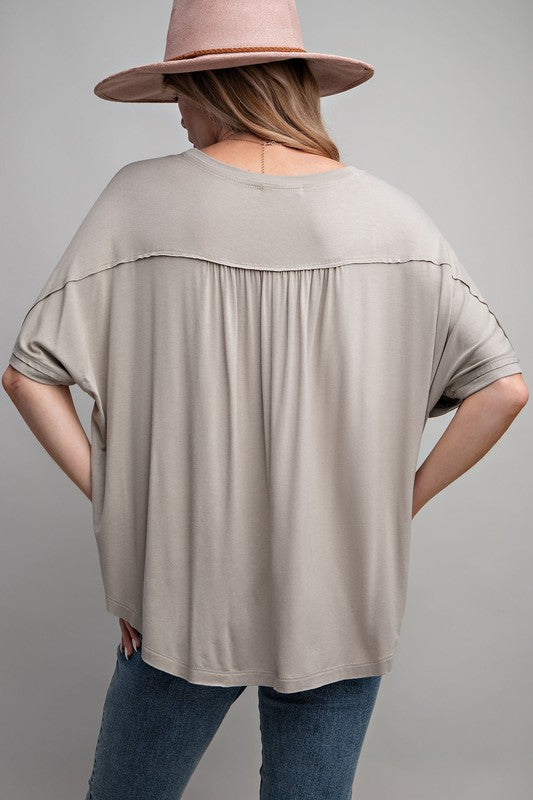 WASHED RAYON SPAN KNIT TUNIC - MUSHROOM