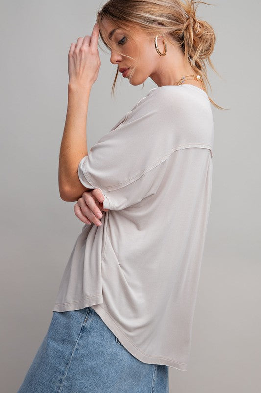 WASHED RAYON SPAN KNIT TUNIC - EGGSHELL