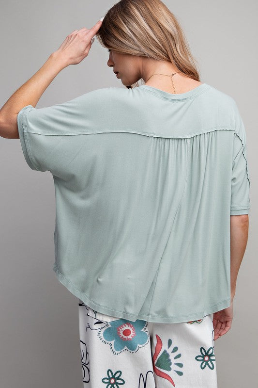 WASHED RAYON SPAN KNIT TUNIC - SAGE