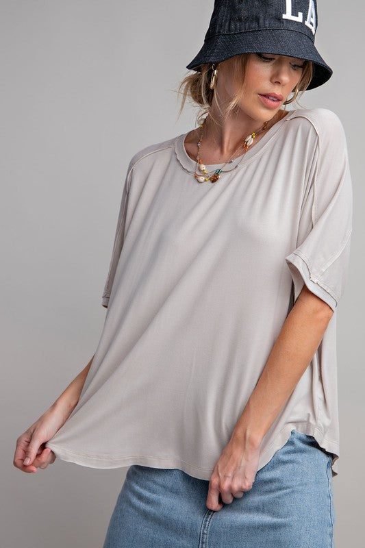 WASHED RAYON SPAN KNIT TUNIC - EGGSHELL