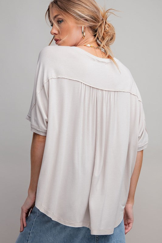 WASHED RAYON SPAN KNIT TUNIC - EGGSHELL