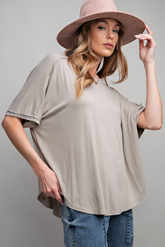 WASHED RAYON SPAN KNIT TUNIC - MUSHROOM