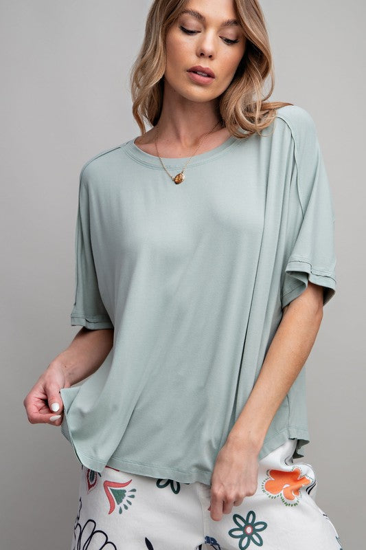 WASHED RAYON SPAN KNIT TUNIC - SAGE