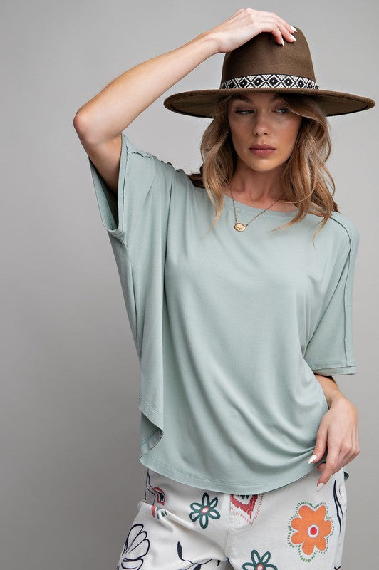 WASHED RAYON SPAN KNIT TUNIC - SAGE