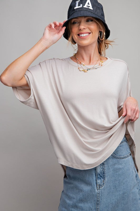 WASHED RAYON SPAN KNIT TUNIC - EGGSHELL