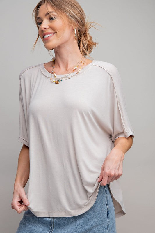 WASHED RAYON SPAN KNIT TUNIC - EGGSHELL