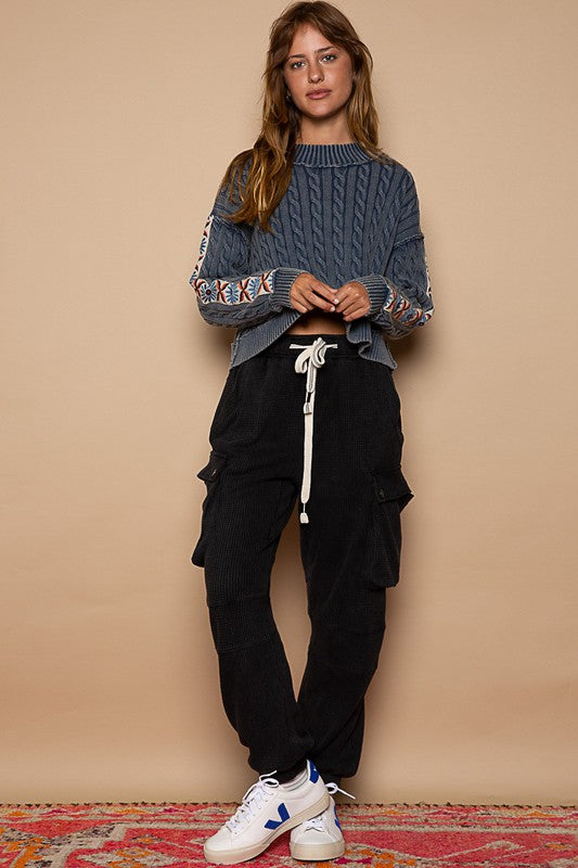 CABLE KNIT PATCHWORK SWEATER
